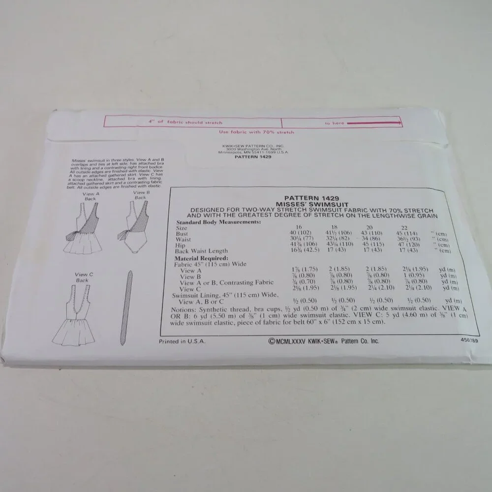 Kwik Sew 1429 sewing pattern swimsuit, (skirt optional) bodysuit UNCUT
